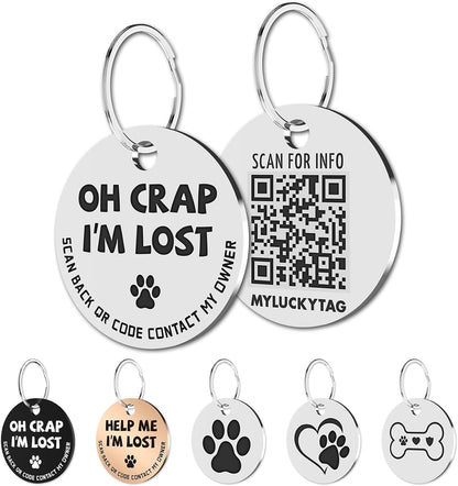 Stainless Steel QR Code Pet ID Tags Dog 