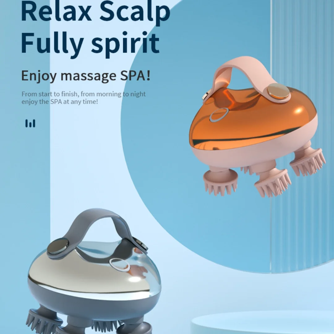 Electric Scalp Massager Rechargeable Head Massager Scalp Stress Relax with 8 Removable Massage Claws Cat Massager（Silver）