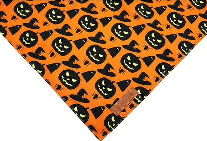 Halloween Dog Bandanas 2 Pack, Pumpkin and Spider Web Bibs, Triangle Reversible Fall Pet Scarf, Premium Durable Fabric, Adjustable Fit (Large)