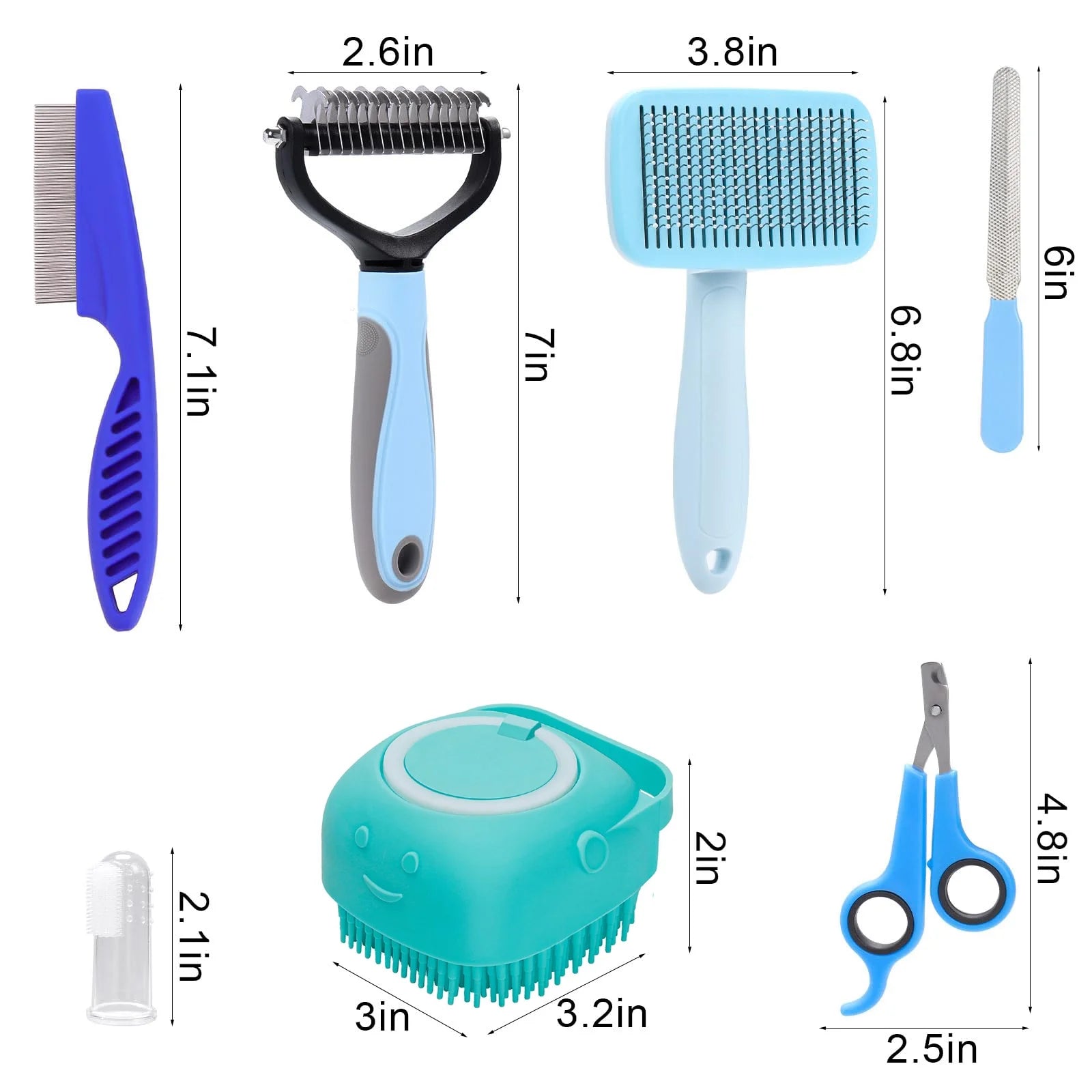 LJSXFI Pet Grooming Brush Kit, 7 Pcs for Shedding & Matted Fur, with Flea Comb and Dog Bath Brush, Cat Dog Brush Grooming Kits