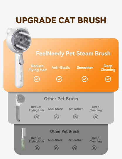 3 in 1 Cat Brush, Cat Steam Brush for Shedding & Grooming Tool, Self-Cleaning Slicker Brush for Indoor Cats, Pet Hair Removal Comb with Release Button for Long Short Haired Cats Dogs