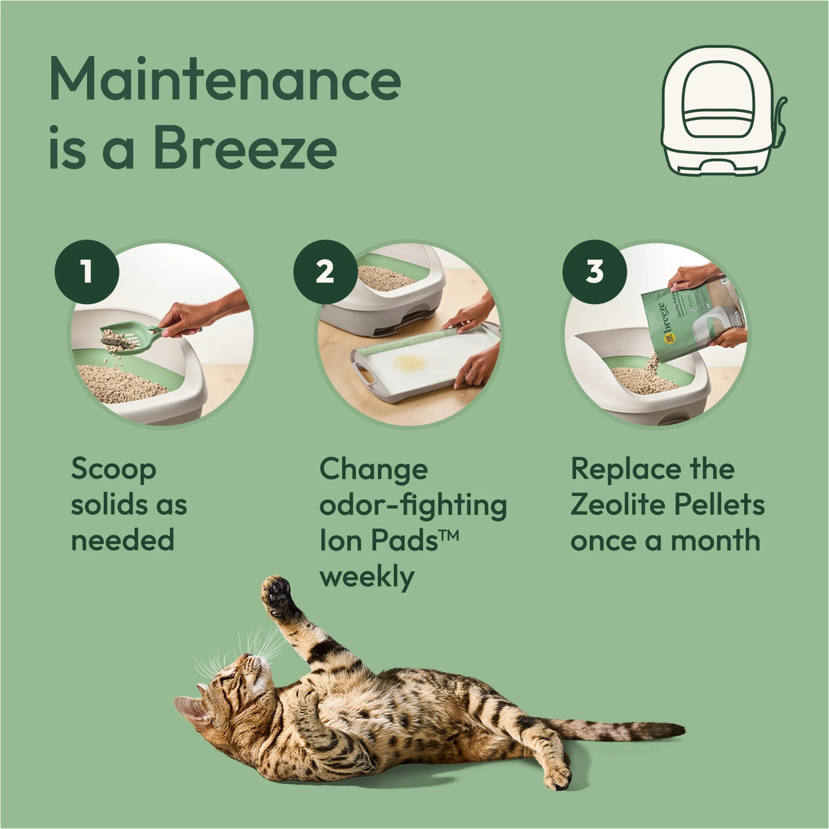 Purina  Breeze Covered Cat Litter Box System Kit with Pellet Cat Litter, Hooded Litter Box, and Litter Box Pads
