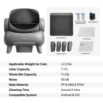 M1 plus Self-Cleaning Automatic Cat Litter Box with Sensor, 7.17L, Odor-Free Waste Disposal, Includes Trash Bags