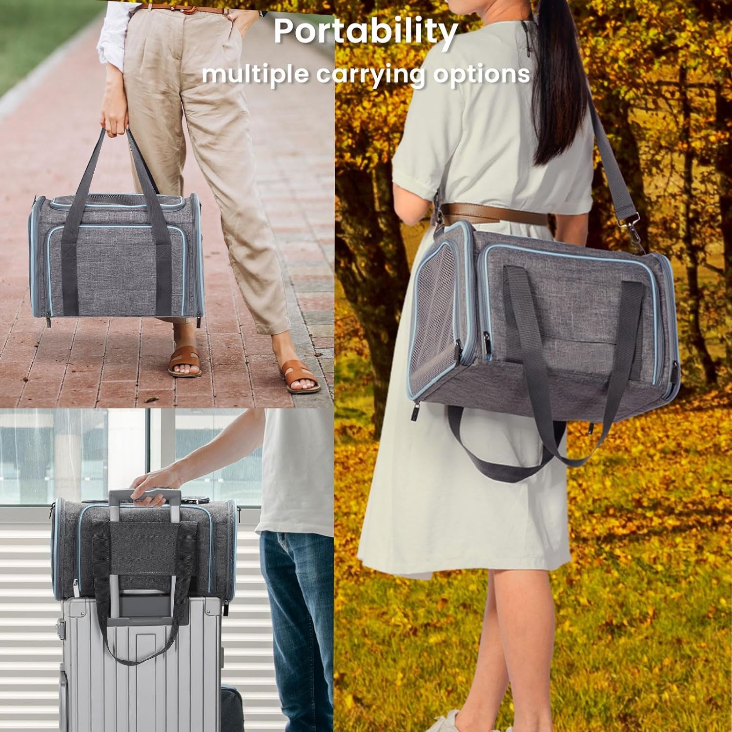 Expandable Small Cat Carriers Dog Carrier, Airline Approved Soft-Sided Portable Washable Pet Travel Carrier with Two Extension up to 9LB