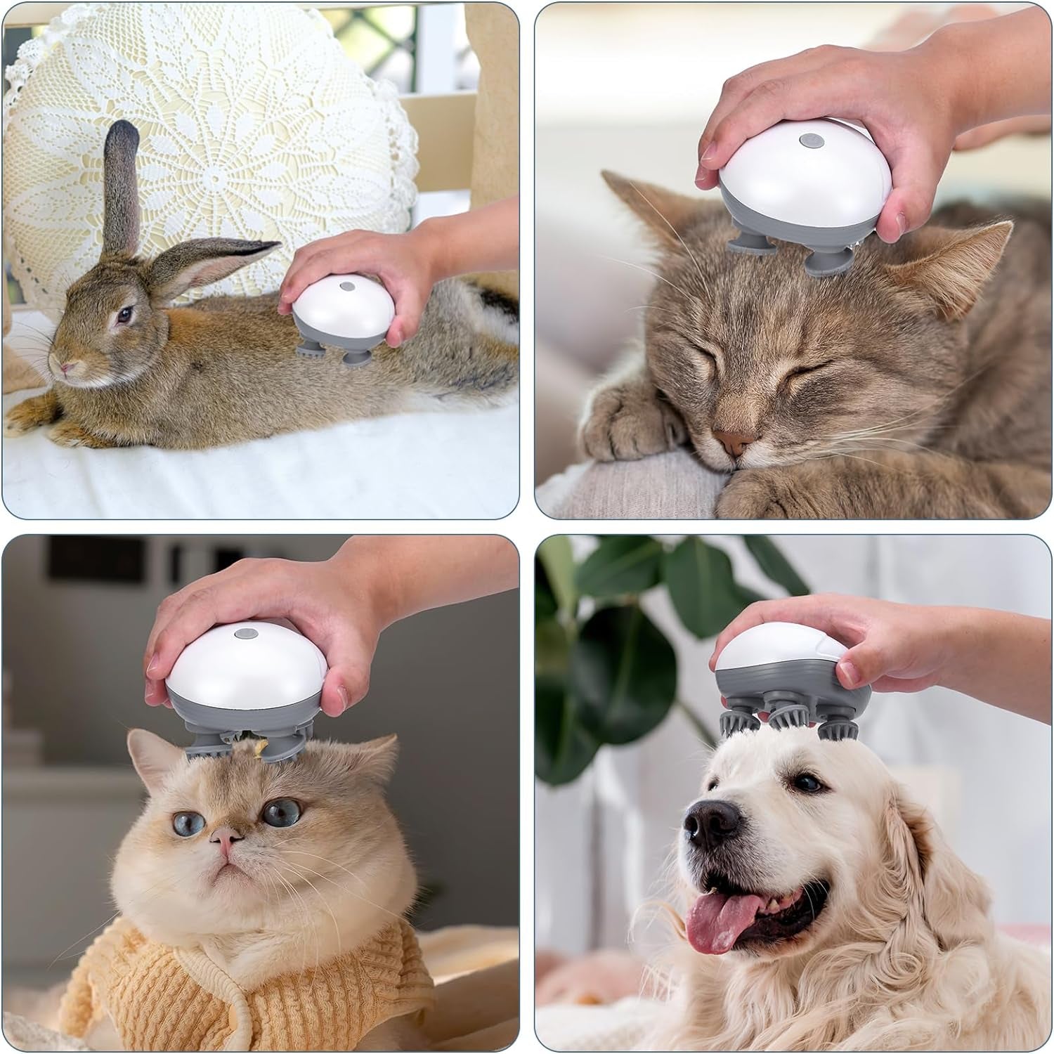 Upgraded Handheld Pet Massager for Dogs and Cats, Electric Cat Massager Dog Massager, with 4 Rotatable Massage Heads, Three Modes, for Relieving Tight Stiffness Muscles, Promote Bonding