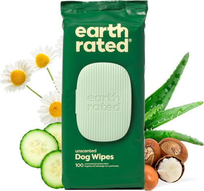 Dog Wipes, New Look, Thick Plant Based Grooming Wipes for Easy Use on Paws, Body and Bum, Unscented, 100 Count