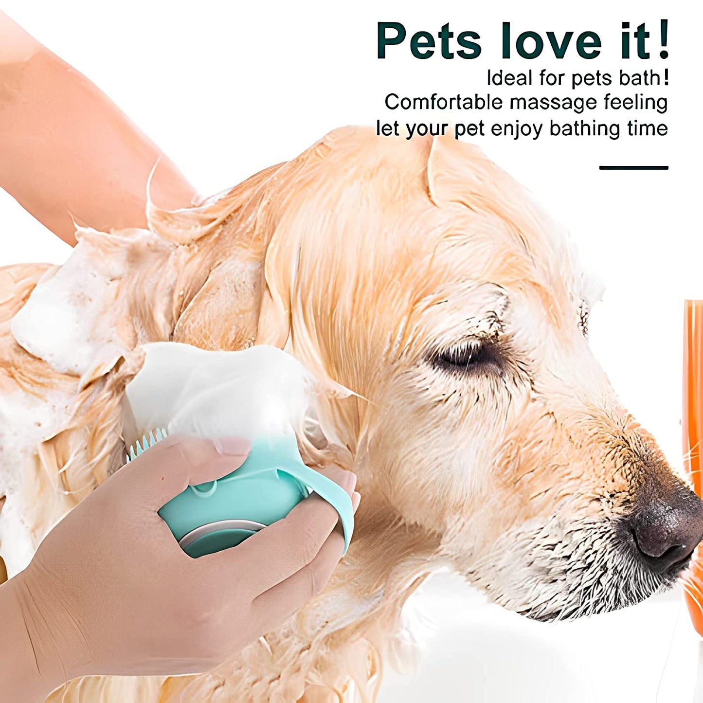 Dog Cat Bath Brush Comb Silicone Rubber Dog /Puppy Massage Brush Hair Fur Grooming Cleaning Brush Soft Shampoo Dispenser (Blue)