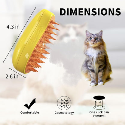 Steamy Pet Brush,Cat Steam Brush with Release Button,3 in 1 Cat Grooming Brush Self Cleaning Steam Spray Cat Brush for Removing Tangled and Loose Hair