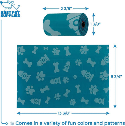 Dog Poop Bags for Waste Refuse Cleanup, Doggy Roll Replacements for Outdoor Puppy Walking and Travel, Leak Proof and Tear Resistant, Thick Plastic - Turquoise, 360 Bags