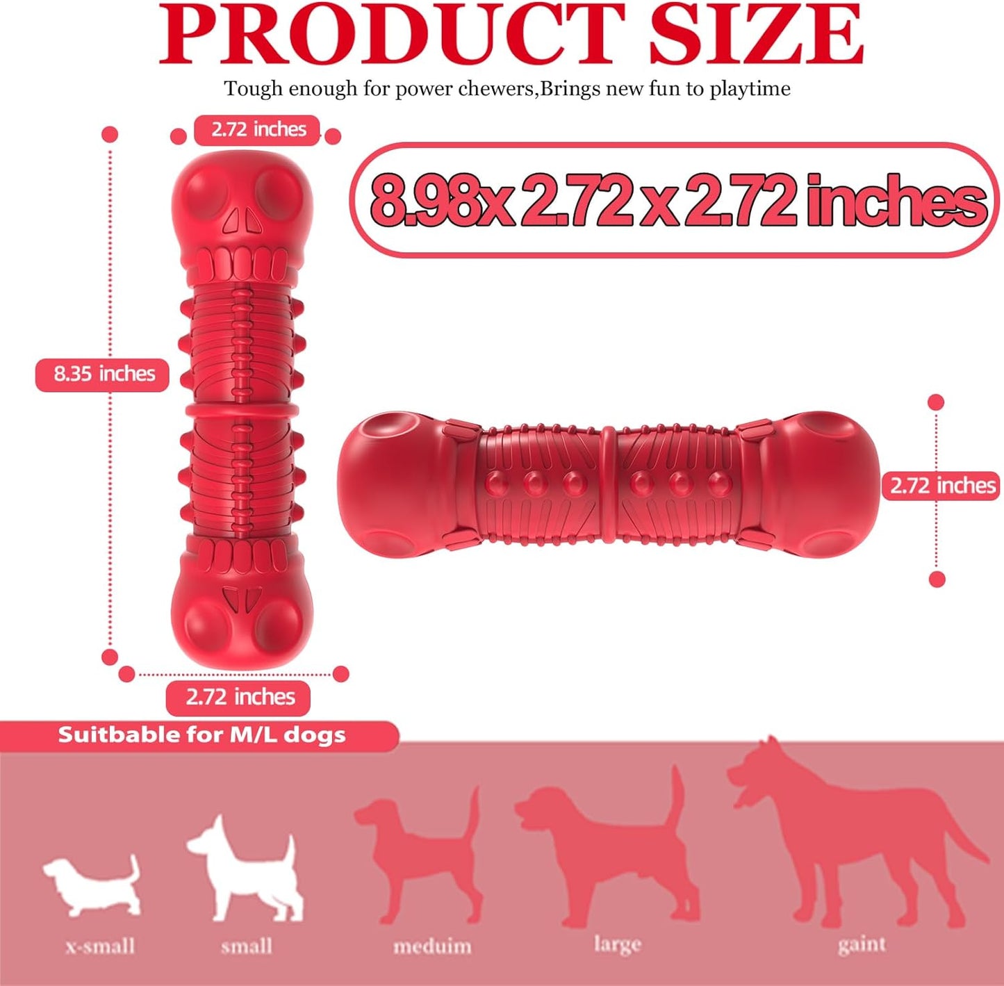 Dog Squeaky Toys for Aggressive Chewers,Indestructible Dog Chew Toys for Large Medium Breed Dog, Durable Dog Toys, Tough Dogs Toys with Natural Rubber (Red, for Larege Dogs)