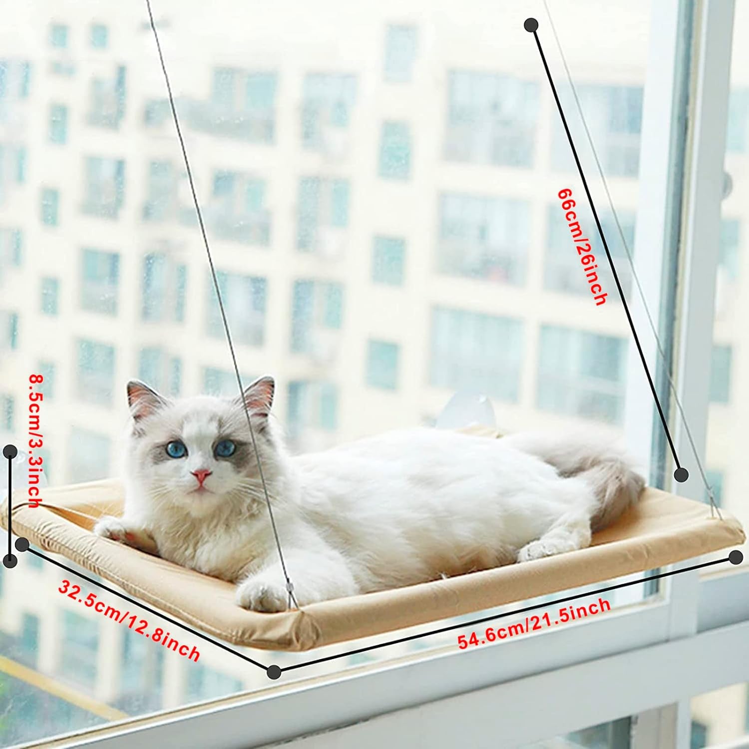 Cat Window Perch Hammock Seat - Large Cat Hammocks Bed for Indoor Cats Resting Seat Safety, Heavy Duty Suction Cups Breathable Washable Mesh Durable Frame