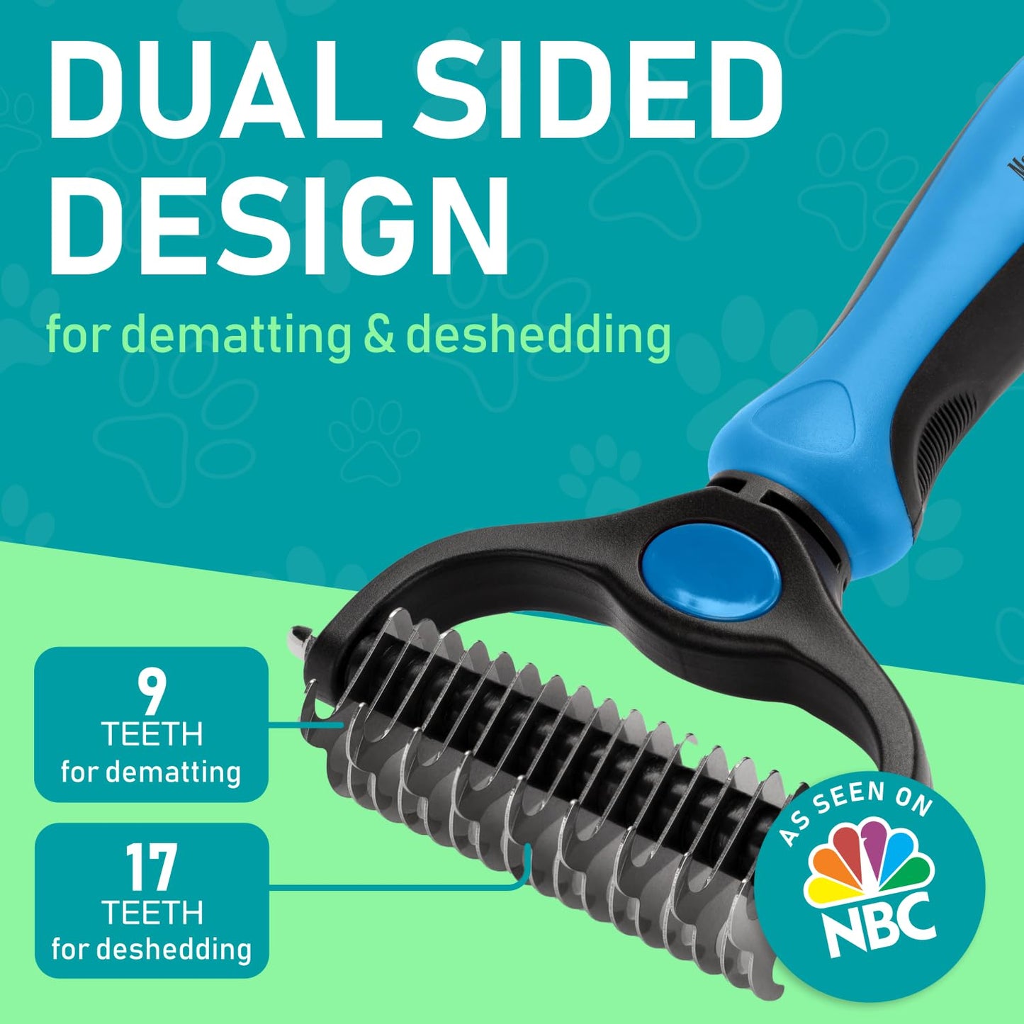 Pet Grooming Brush - Double Sided Shedding, Dematting Undercoat Rake for Dogs, Cats - Extra Wide Dog Grooming Brush, Dog Brush for Shedding, Cat Brush, Reduce Shedding by 95%, Blue