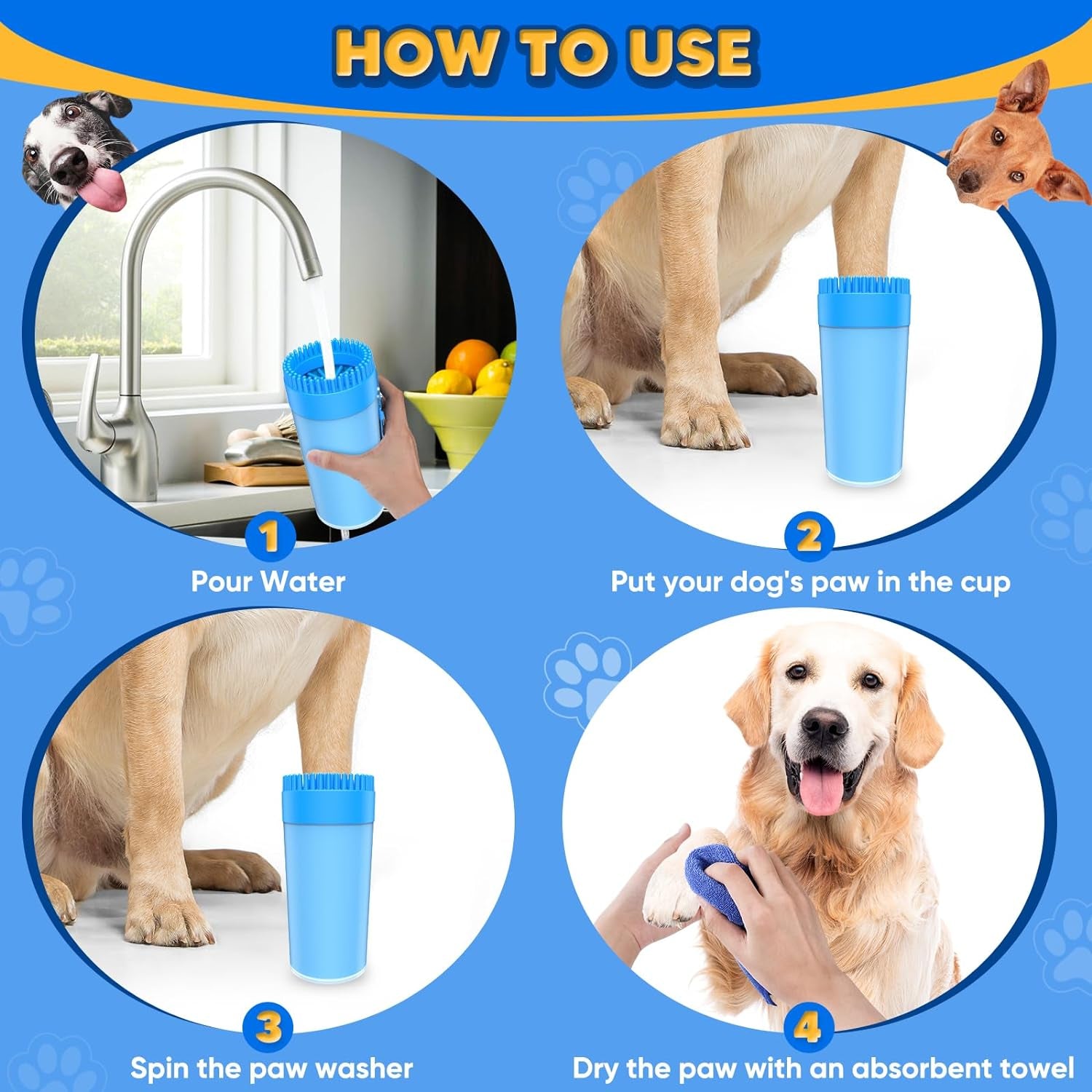 Dog Paw Cleaner,Upgrade 2 in 1 Portable Dog Paw Washer,Buddy Muddy Pet Foot Cleaner for Medium Large Breed Dogs Cats (With Absorbent Towel)