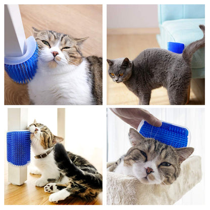 2 Pack Softer Cat Corner Self Groomer with Catnip Pouch,Cat Grooming Brush Wall Corner Massage Groomer Scratcher Comb