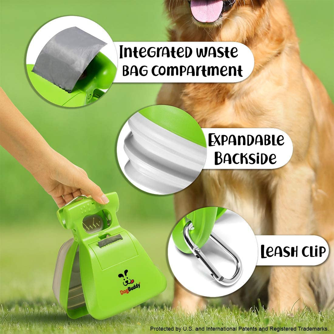 Pooper Scooper, Portable Dog Pooper Scooper, Poop Scoop for Small and Large Dogs, Pooper Scooper with Bag Attachment, Leash Clip and Dog Poop Bags Included (Medium, Kiwi)