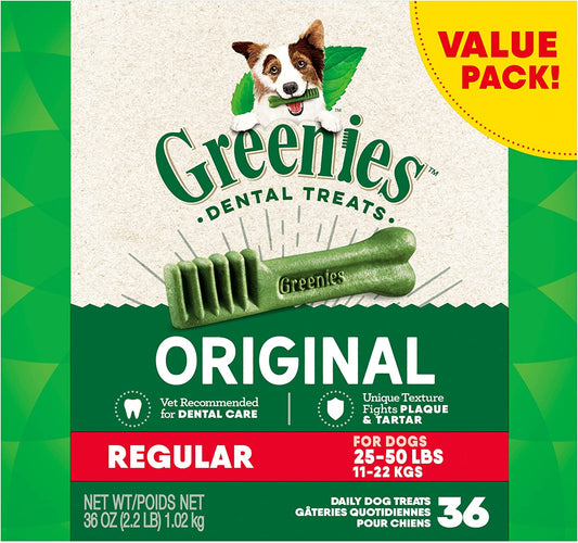 Original Regular Natural Dog Dental Care Chews Oral Health Dog Treats, 36 Count (Pack of 1)