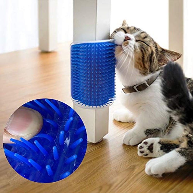 2 Pack Softer Cat Corner Self Groomer with Catnip Pouch,Cat Grooming Brush Wall Corner Massage Groomer Scratcher Comb