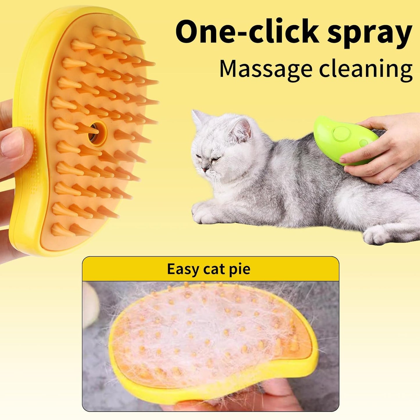 Steamy Pet Brush,Cat Steam Brush with Release Button,3 in 1 Cat Grooming Brush Self Cleaning Steam Spray Cat Brush for Removing Tangled and Loose Hair