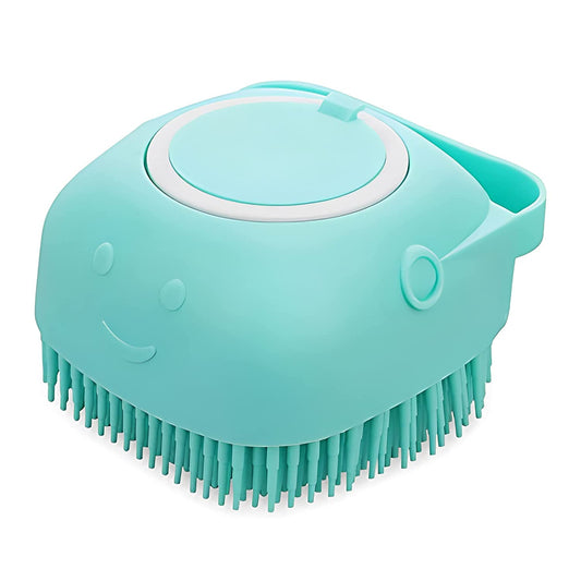Dog Cat Bath Brush Comb Silicone Rubber Dog /Puppy Massage Brush Hair Fur Grooming Cleaning Brush Soft Shampoo Dispenser (Blue)